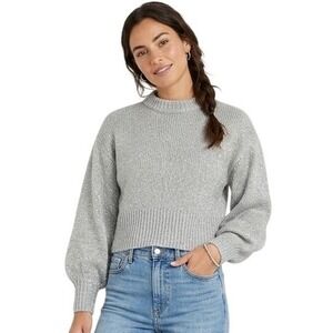 H&M Divided Sweater Women S Sage Green Metallic Shimmer Cropped Mock Neck Knit